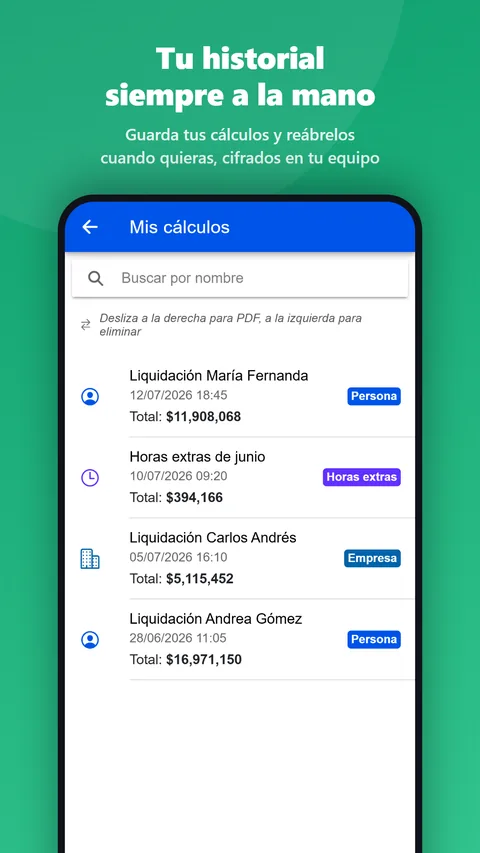 Histórico de cálculos guardados