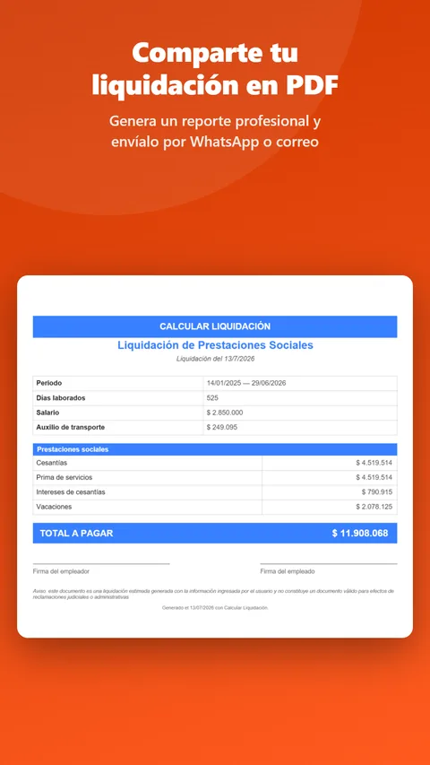 Exportar liquidación a PDF