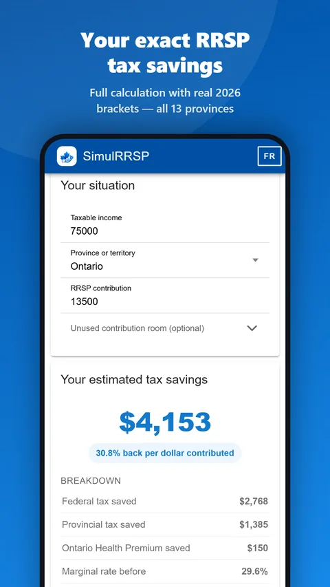 Pantalla principal de SimulRRSP para calcular el ahorro fiscal REER